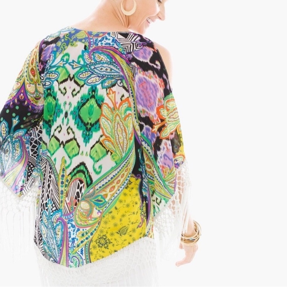 Chicos Colorful Paisley Fringe Top - Picture 3 of 15